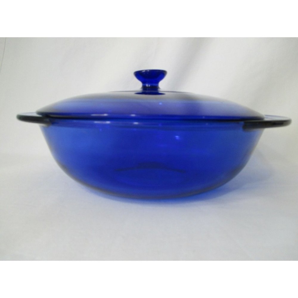 Vintage Cobalt Blue Round Covered 2 Quart Casserole Anchor Hocking #21 USA EUC